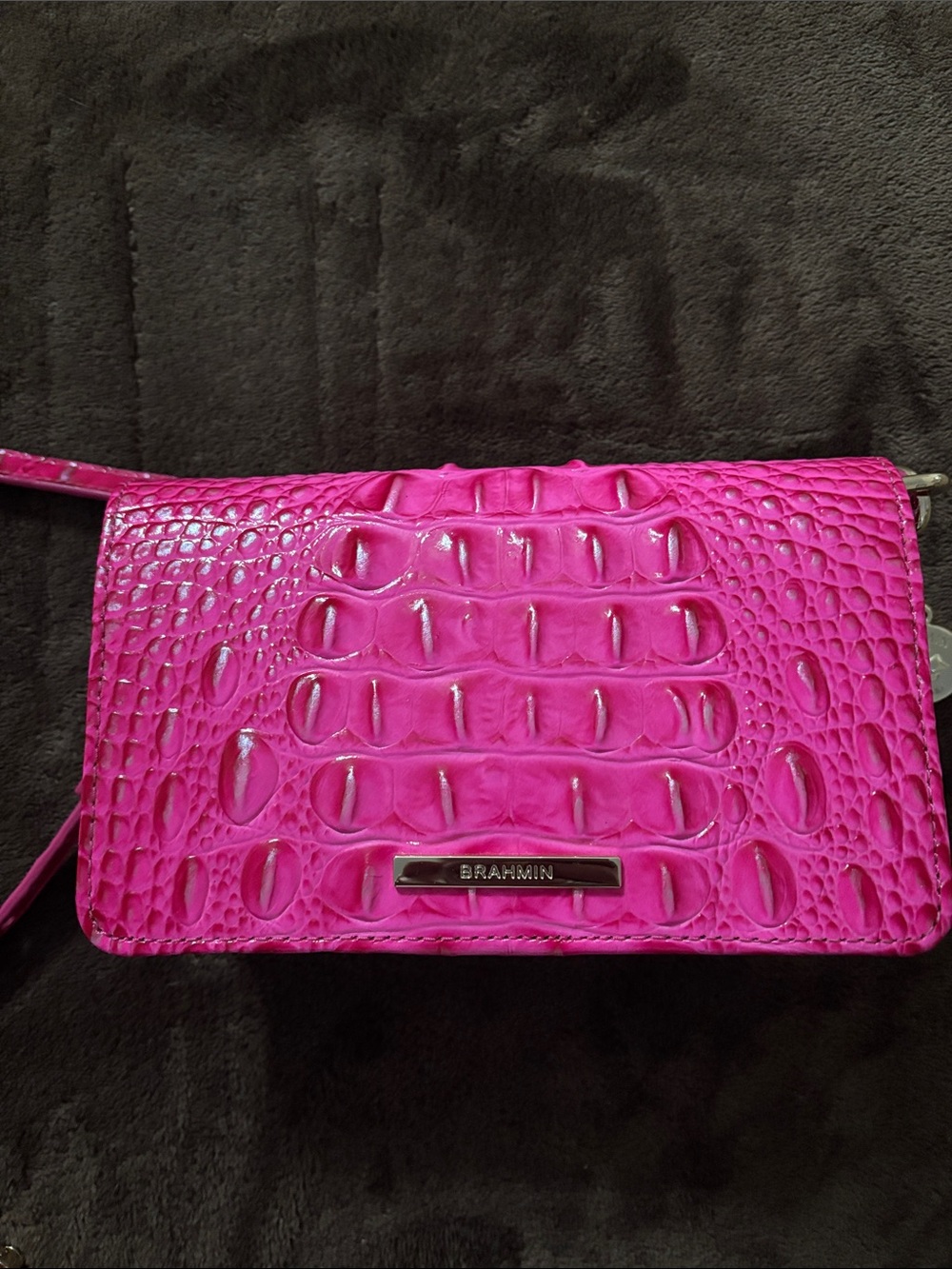 Brahmin Hot Pink Croc-Embossed Crossbody - Picture 2 of 4